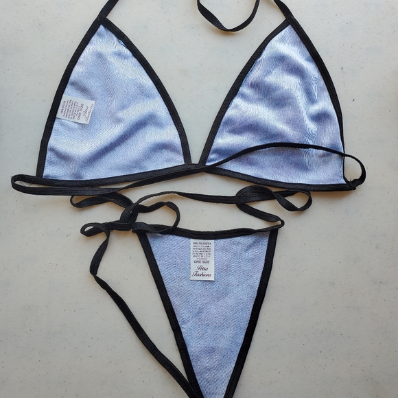 Matching triangle shaped Bra and G-string, green and navy plaid, new - Picture 4 of 4